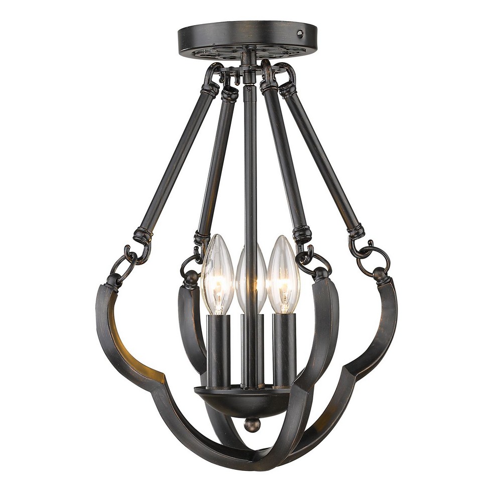 Golden Lighting-5926-SF ABZ-Saxon - 3 Light Semi-Flush Mount in Medieval-Revival style - 16.25 Inches high by 12.5 Inches wide   Aged Bronze Finish